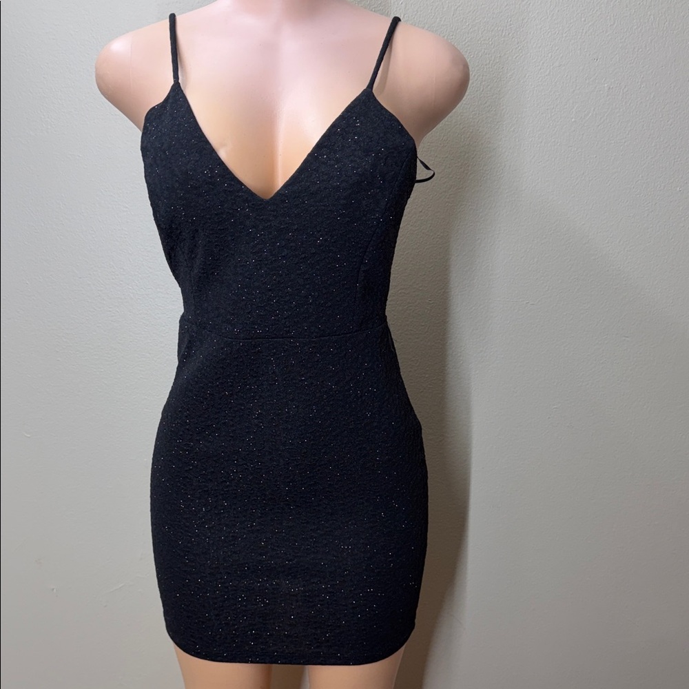 Windsor Black Sparkle V-Neck Mini Dress